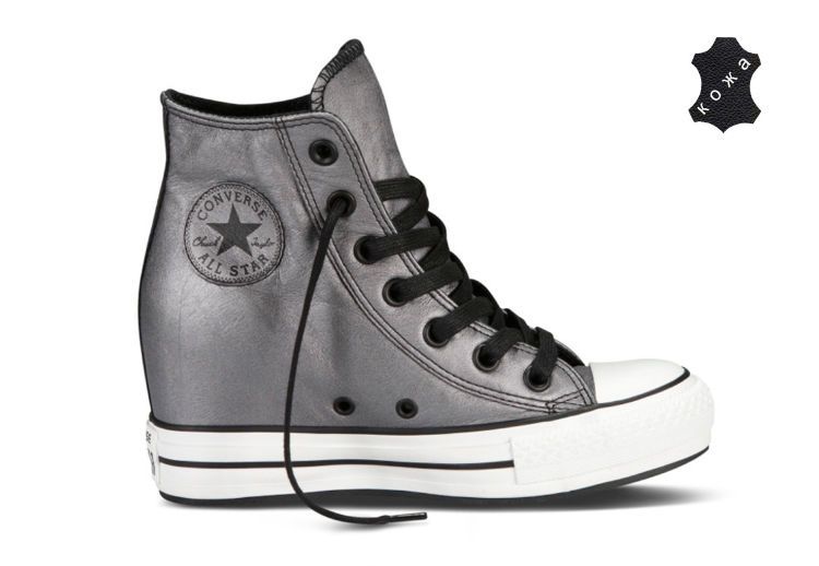 Женские кожаные кеды Converse (конверс) Chuck Taylor All Star Platform Plus Leather Hi Black 544920 цвет мокрого асфальта