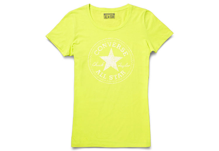 Женская футболка converse (конверс) AWT W1 CORE+ OUTLINE CHK PTCH CREW неон желтый